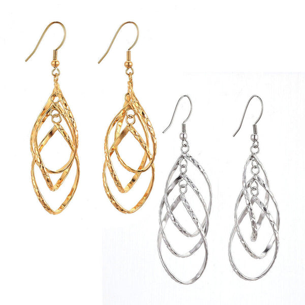 Stainless Steel Dangle Chandelier Earrings Drop Gold Silver 72X75mm P158