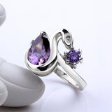 Sterling Silver Plated  Zirconia Swan Purple Band Ring Size 8 B52