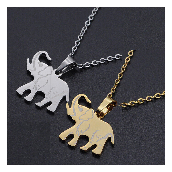 Stainless Steel Pendant Necklace Lobster Clasp Elephant Silver 17.71" 1.5mm P95