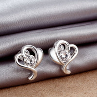 Sterling Silver Plated Earrings Stud AAA Zirconia Push Back Heart .2" L432