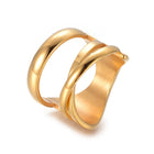 304 Stainless Steel Finger Rings Wide Band Hollow Rings Gold Size 7 17mm Z710