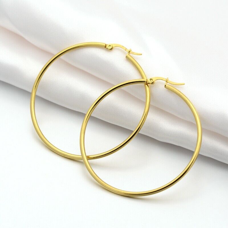 304 Stainless Steel Hoop Earring Ring Gold 55x53x2mm Pin: 1x0.6mm Z428