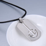 Mens Unisex Stainless Steel Leather Pendant Necklace Military Tag Anchor L6