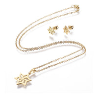 Stainless Steel Set Earring Pendant Necklace Star Gold 18" P820