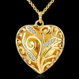 Yellow Gold Plated Necklace Pendant Heart Zirconia 19 Inches 1MM Lobster B133