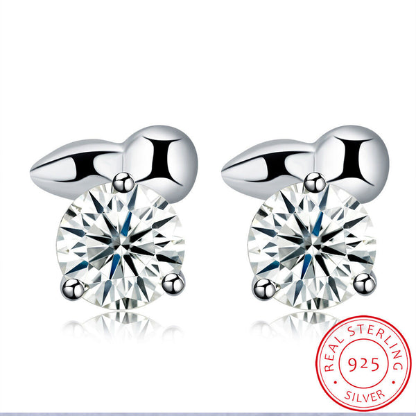 Sterling Silver Plated  Earrings  Stud AAA Zirconia Push Back Clasp L755