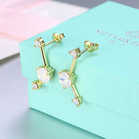 Yellow Gold Plated Earrings  Stud AAA Zirconia Opal Push Back Clasp L490