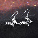 Sterling Silver Plated Dangle Earrings Two Butterfly Fish Hook 58x22mm P127