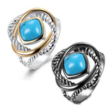 Platinum Black Gunmetal Plated Ring Halo Womens Kallaite Stone Blue B504