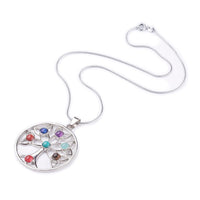 Chakra Alloy Pendant Necklaces Stainless Steel Chain Gemstone Tree Of Life P369