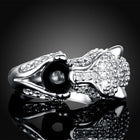 Platinum Plated Ring women's Animal Green Eye Black Panther AAA Zircon B531