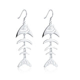 Sterling Silver Plated  Earrings Drop Dangle Fish Hook Fish Bones .68" L383