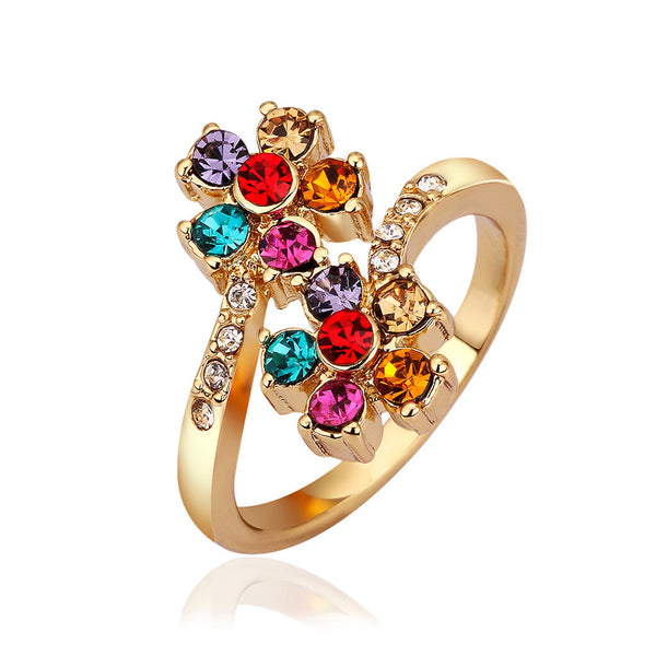 Gold Multicolor Blue Red Purple Zirconia Flower Band Ring Size 8 B111