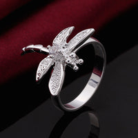 Sterling Silver Plated Butterfly Dragonfly Ring Size 8 B5