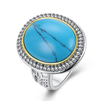 Yellow Gold Platinum Plated Halo Ring Kallaite Stone Blue B513