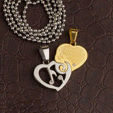 Stainless Steel Lovers Heart Zirconia Pendant Beads Necklace Silver Gold L177