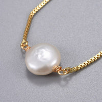 Brass Slider Bracelet Bolo Bracelet Natural Keshi Pearl Bead White 9" 1.3mm P307