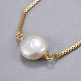 Brass Slider Bracelet Bolo Bracelet Natural Keshi Pearl Bead White 9" 1.3mm P307