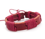 Genuine Leather Handmade Bracelet Men's Unisex Wrap Tribal Burgundy H245