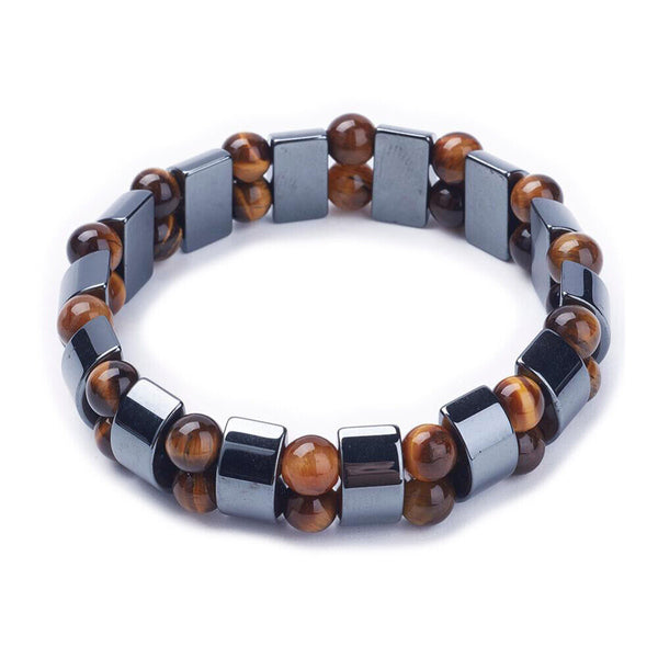 Non-Magnetic Synthetic Hematite Stretch Bracelet Tiger Eye Beads Adjustable Z54