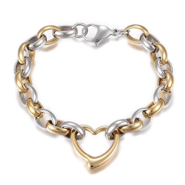 Stainless Link Steel Bracelet Stainless Steel Pendant Heart Gold Silver 8.6 A65