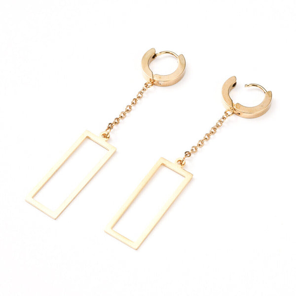 Stainless Steel Dangle Hoop Earrings Earrings Rectangle Gold 69mm 0.8mm Z290