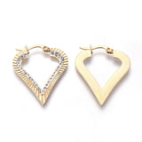 201 Stainless Steel Hoop Earrings Rhinestone Heart Crystal Gold 32mm 0.8mm  P546