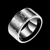 Stainless Steel Band Wedding Ring Black Men's Unisex Roman Numbers B426