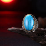 Yellow Gold Platinum Plated Halo Ring Kallaite Stone Blue B514