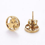 Stainless Steel Set Earring Pendant Necklace Flat Round Star Gold 18" P797