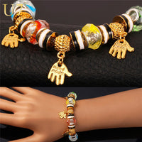 Gold Plated Bracelet DIY Beads  Hand Lucky Charm Red Blue Multicolor L123