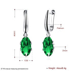 Platinum Plated Earrings Drop Dangle AAA Zirconia Green Latch Back Clasp L580
