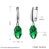 Platinum Plated Earrings Drop Dangle AAA Zirconia Green Latch Back Clasp L580
