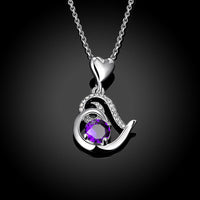 Platinum Plated Necklace Pendant Heart Zircon Purple 20 Inches 1MM Lobster B163