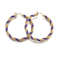 304 Stainless Steel Hoop Earrings Enamel DarkSlateBlue Gold 47x46x4mm 1mm P163