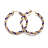 304 Stainless Steel Hoop Earrings Enamel DarkSlateBlue Gold 47x46x4mm 1mm P163