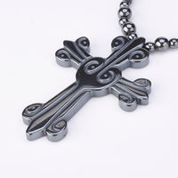 Hematite Non-Magnetic Necklace  Unisex Bead Black Cross Magnetic Clasp X58