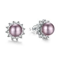 Platinum Plated Purple Fuchsia Earrings Stud Synthetic Pearl Push Back l165