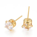 Stud Earrings 316 Stainless Steel Clear Cubic Zirconia 18K Gold 6mm 0.7mm Z320