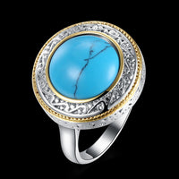 Platinum Plated Halo Statement Fashion Ring Womens Kallaite Stone Blue B498