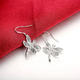 Sterling Silver Plated Earrings AAA Zirconia Fish Hook Dragonfly .76" L330