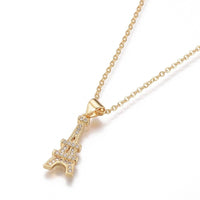 304 Stainless Steel Set Cubic Zirconia Necklace Eiffel Tower Gold 17.52" P712