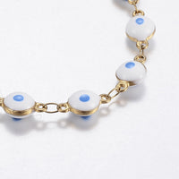 Stainless Steel Anklets Enamel Evil Eye White Blue Bracelet Adjustable Size P222