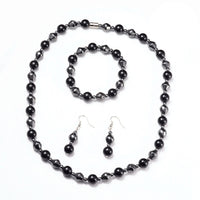 Necklace Stretch Bracelet Earrings Set Magnetic Hematite Natural Agate 20" P750