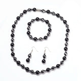 Necklace Stretch Bracelet Earrings Set Magnetic Hematite Natural Agate 20" P750