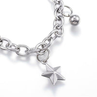 304 Stainless Steel Charm Bracelet Star Silver 7.5" Inch 6mm Z80