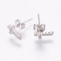 Cubic Zirconia Stud Earrings Ear Nuts Cross Platinum 9x5x2mm pin 1mm  P564