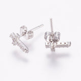 Cubic Zirconia Stud Earrings Ear Nuts Cross Platinum 9x5x2mm pin 1mm  P564