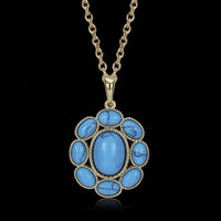 Gold Platinum Plated Necklace Pendant Drop Flower Blue 19 Inch 1MM Lobster B196