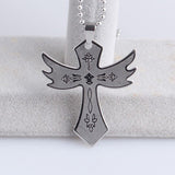 316L Stainless Steel Pendant 1.57X1.91 Inch Cross  Silver Necklace 22" B84